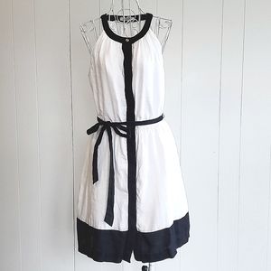 DKNYC White Navy Color Block Sleeveless Dress 100% Linen Size M